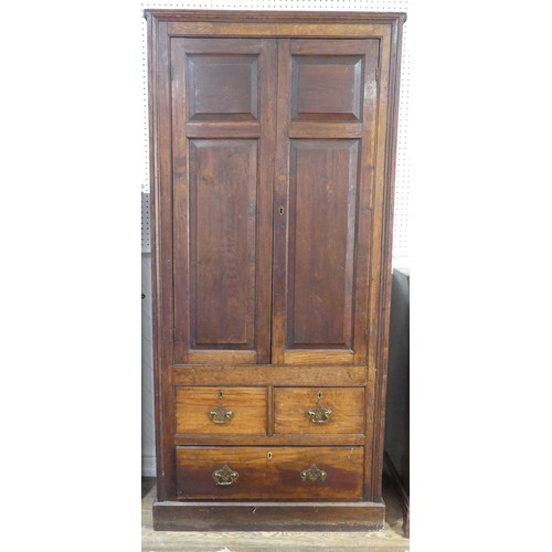 461 - A large 20th century oak panelled Cupboard, moulded cornice over two large panelled doors, concealin... 