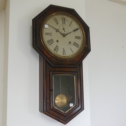 314 - A Victorian octagonal drop dial wall Clock, white painted dial with Roman numerals and seconds, W 43... 