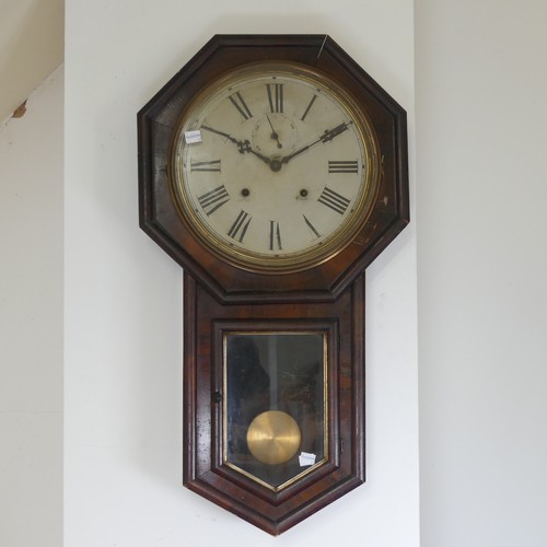 314 - A Victorian octagonal drop dial wall Clock, white painted dial with Roman numerals and seconds, W 43... 