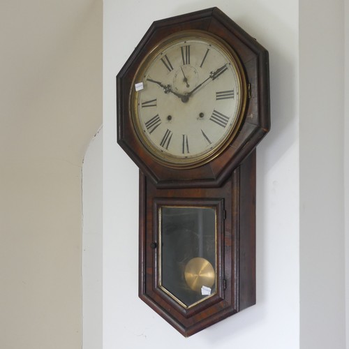 314 - A Victorian octagonal drop dial wall Clock, white painted dial with Roman numerals and seconds, W 43... 