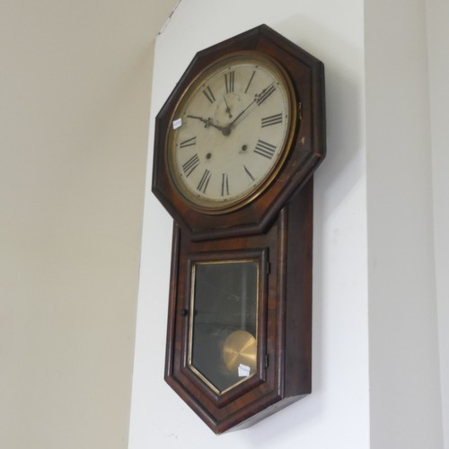 314 - A Victorian octagonal drop dial wall Clock, white painted dial with Roman numerals and seconds, W 43... 