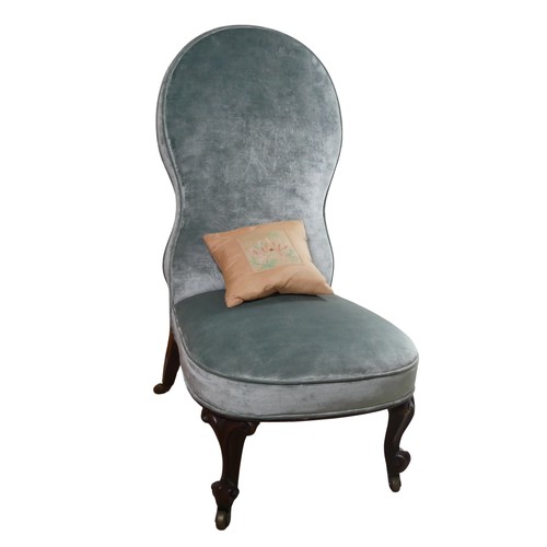 474 - A Victorian upholstered nursing Chair, with shaped backrest, raised on carved cabriole supports, W 5... 