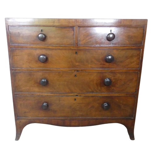 475 - A 19th century mahogany Chest of drawers, two short drawers over three long drawers, raised on splay... 