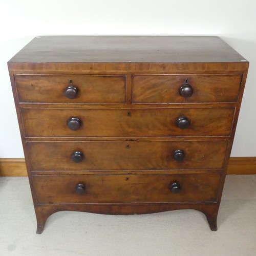 475 - A 19th century mahogany Chest of drawers, two short drawers over three long drawers, raised on splay... 