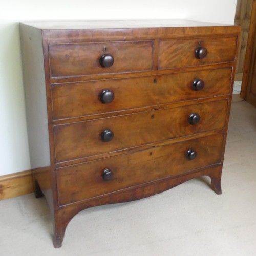 475 - A 19th century mahogany Chest of drawers, two short drawers over three long drawers, raised on splay... 