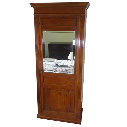 476 - A Victorian mahogany sentry box single Wardrobe, moulded cornice over bevelled glass mirror, above p... 