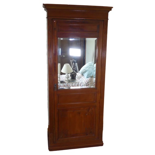 476 - A Victorian mahogany sentry box single Wardrobe, moulded cornice over bevelled glass mirror, above p... 