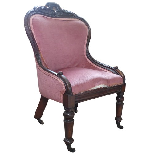 477 - An early Victorian mahogany showframe Armchair, of small proportions, W 57 cm x H 82 cm x D 46 cm.... 