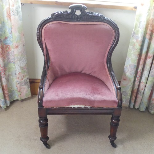 477 - An early Victorian mahogany showframe Armchair, of small proportions, W 57 cm x H 82 cm x D 46 cm.... 