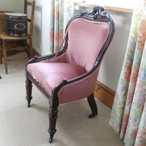 477 - An early Victorian mahogany showframe Armchair, of small proportions, W 57 cm x H 82 cm x D 46 cm.... 