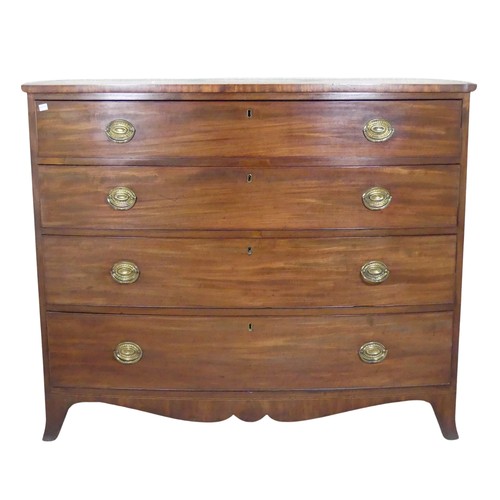 481 - A George III mahogany bow-fronted Chest of drawers, of four long graduating drawers, raise on shaped... 