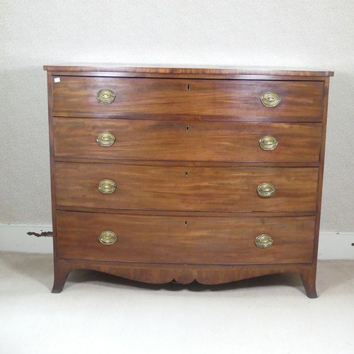 481 - A George III mahogany bow-fronted Chest of drawers, of four long graduating drawers, raise on shaped... 