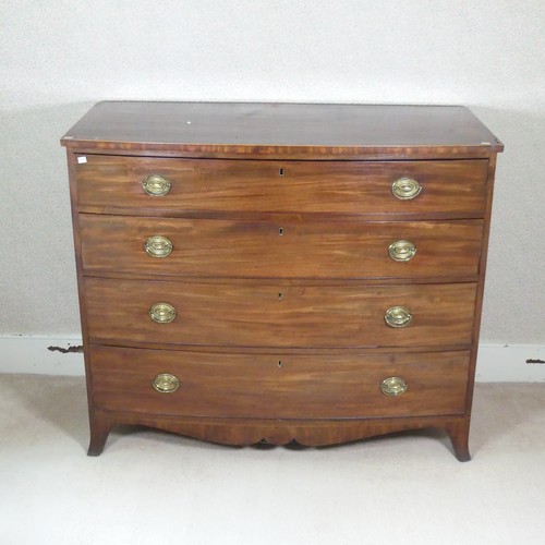 481 - A George III mahogany bow-fronted Chest of drawers, of four long graduating drawers, raise on shaped... 