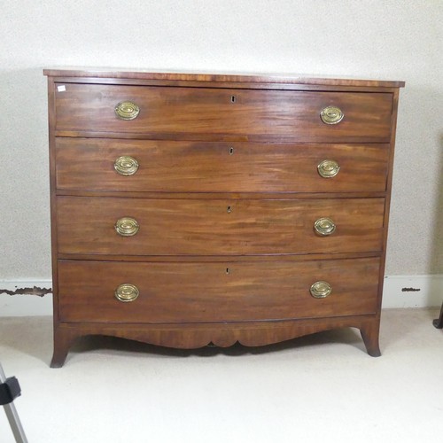 481 - A George III mahogany bow-fronted Chest of drawers, of four long graduating drawers, raise on shaped... 