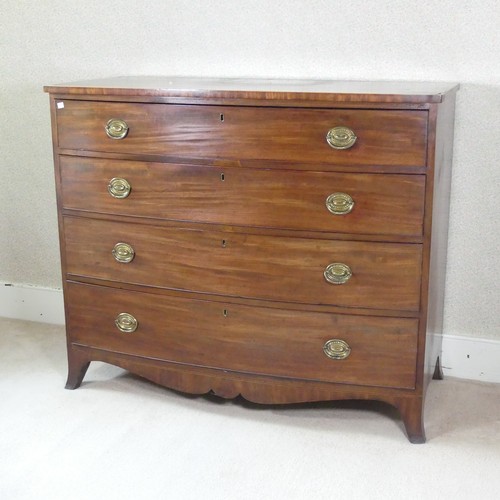 481 - A George III mahogany bow-fronted Chest of drawers, of four long graduating drawers, raise on shaped... 