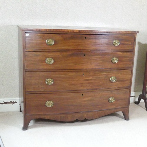 481 - A George III mahogany bow-fronted Chest of drawers, of four long graduating drawers, raise on shaped... 