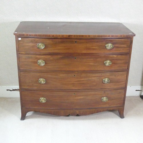 481 - A George III mahogany bow-fronted Chest of drawers, of four long graduating drawers, raise on shaped... 