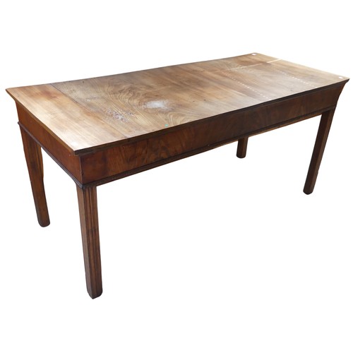 486 - A good early 20th century elm writing / centre Table, rectangular top over beaded edges, raised on s... 