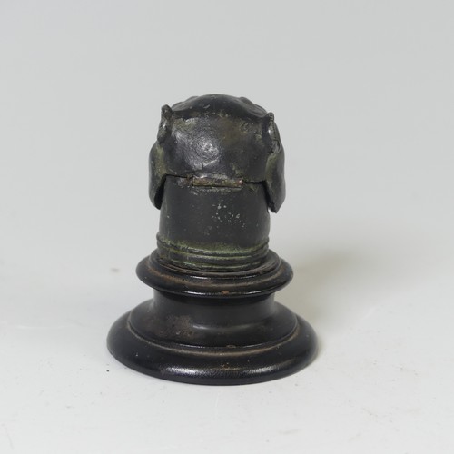 496 - A Victorian Novelty patinated metal Thimble Case, in the form of an English Bulldog, with glass eyes... 