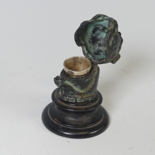 496 - A Victorian Novelty patinated metal Thimble Case, in the form of an English Bulldog, with glass eyes... 