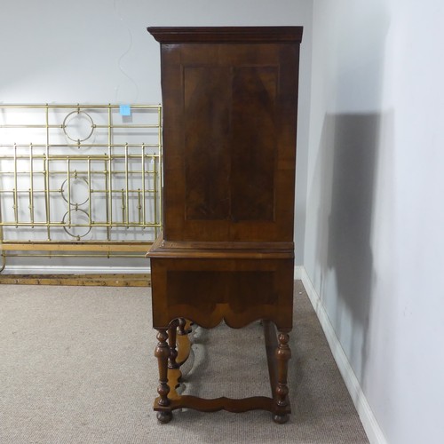 499 - A Georgian style walnut veneered Chest on stand, the 18th century top with moulded cornice over two ... 