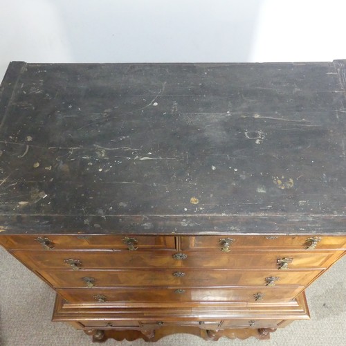 499 - A Georgian style walnut veneered Chest on stand, the 18th century top with moulded cornice over two ... 