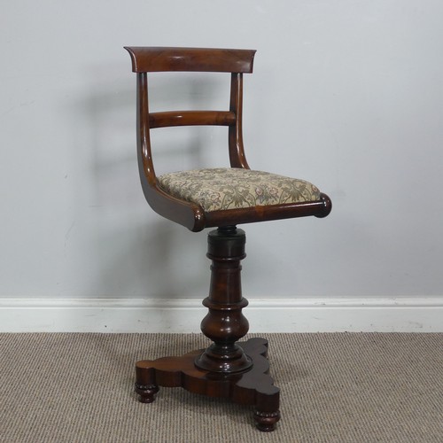 500 - An early Victorian rosewood piano / harpists Chair, raised on turned column and tripod base, W 38 cm... 