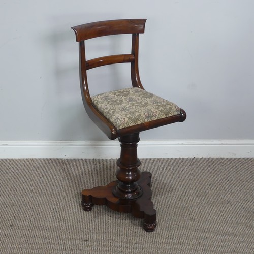 500 - An early Victorian rosewood piano / harpists Chair, raised on turned column and tripod base, W 38 cm... 