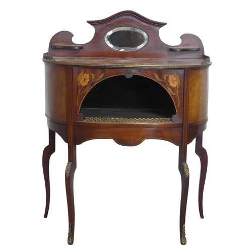 503 - A 20th century French inlaid mahogany dressing Table, of small proportions, raised on cabriole legs ... 