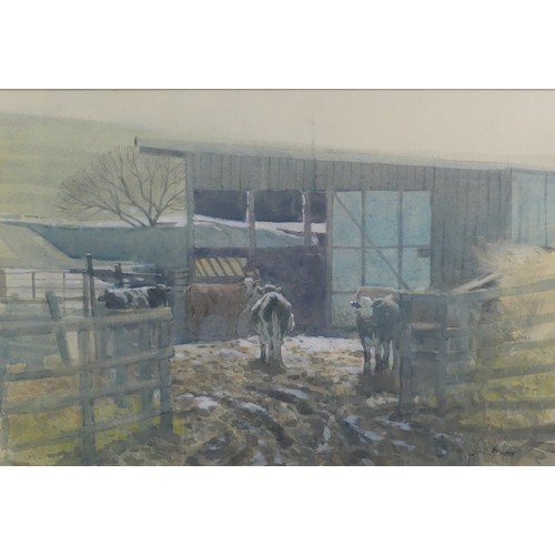 261 - Colin Allbrook (b.1954), Cattle in barn, and Cattle in farmyard, watercolour, a pair, signed lower r... 