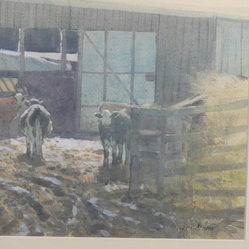 261 - Colin Allbrook (b.1954), Cattle in barn, and Cattle in farmyard, watercolour, a pair, signed lower r... 