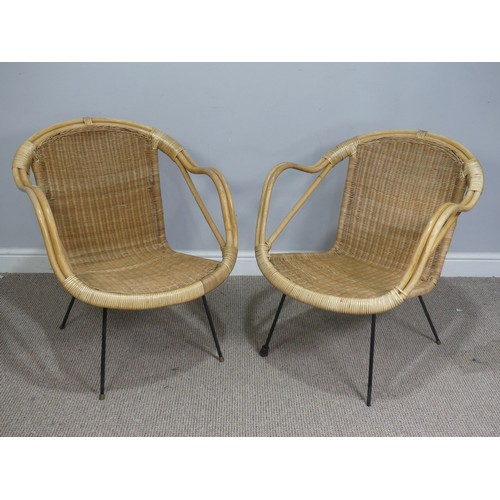 507 - A pair of mid-20th century bentwood and cane Armchairs, raised on metal bases, W 62 cm x H 76 cm x D... 