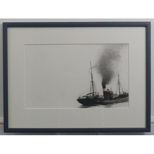 265 - Mark I'Anson (Scottish, b.1968) Trawler VII, pencil and acrylic on paper,  inscribed verso, bears ga... 