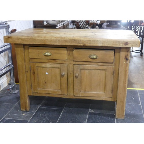 510 - An early 20th century Butchers Block on earlier pine Cabinet, large rectangular top over double side... 