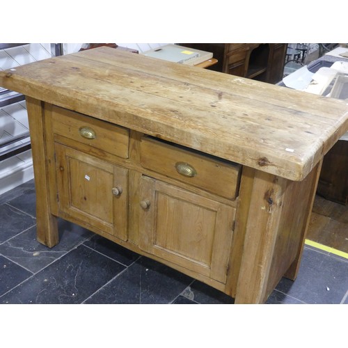 510 - An early 20th century Butchers Block on earlier pine Cabinet, large rectangular top over double side... 