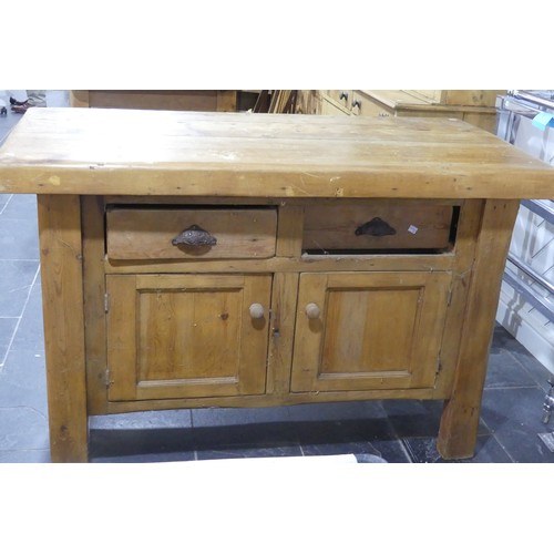 510 - An early 20th century Butchers Block on earlier pine Cabinet, large rectangular top over double side... 