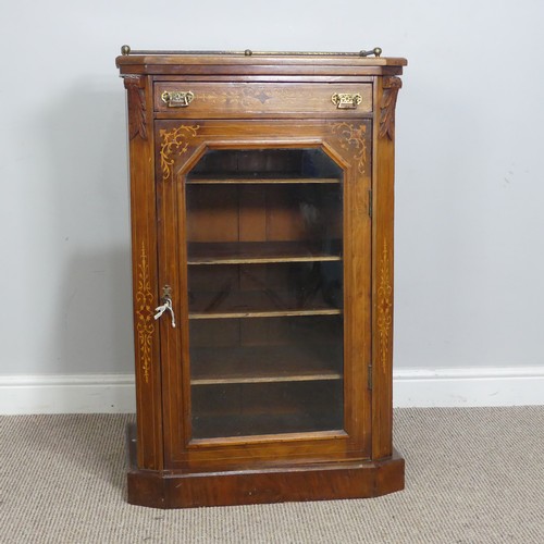 514 - A Victorian walnut inlaid music / display Cabinet, three quarter gallery over glazed door, raised on... 