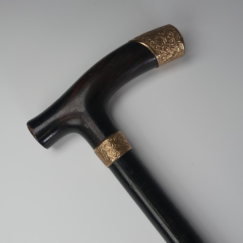 516 - A George V 9ct gold mounted walking Stick / Cane, hallmarked London 1926, with shaped coromandel han... 