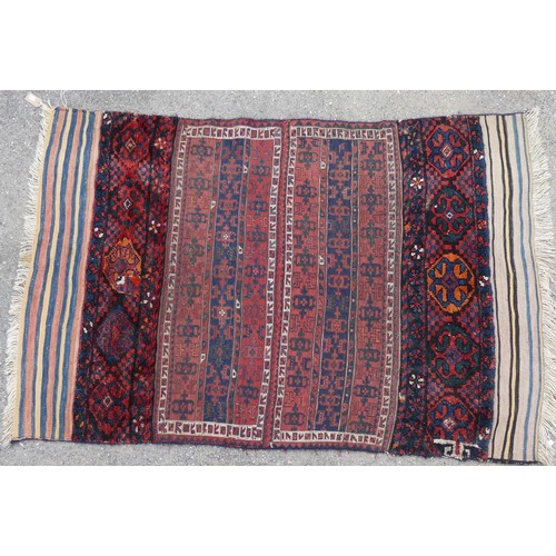 553 - Tribal Rugs: a Sumak red-ground Rug, 95cm x 120cm, good condition together with two Afghan rugs, 80c... 