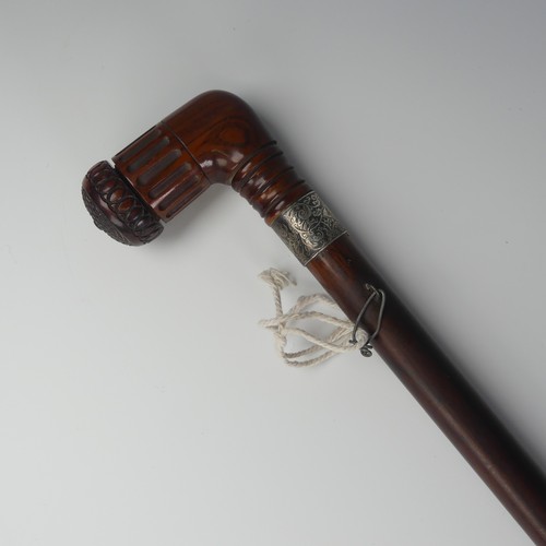 517 - A 19th century novelty metamorphic walking Cane, the top and base unscrew to assemble a pipe, with s... 