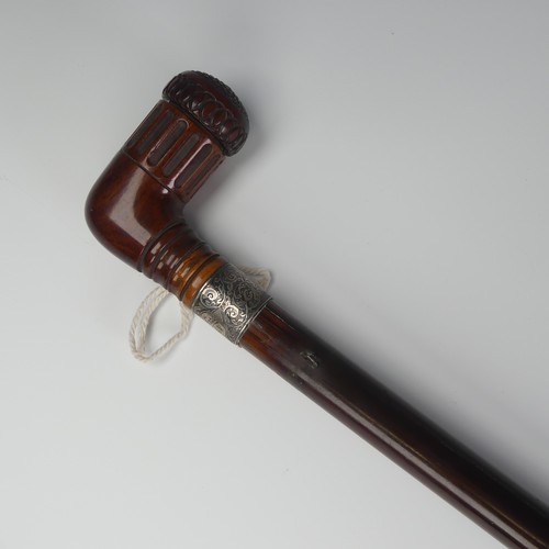 517 - A 19th century novelty metamorphic walking Cane, the top and base unscrew to assemble a pipe, with s... 