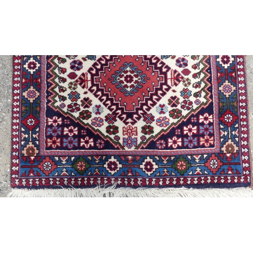 558 - Tribal Rugs; a Hamadan cream and blue-ground Rug, 136cm x 183cm, together with another similar, 92cm... 