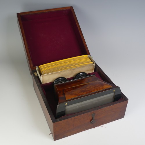 520 - A Victorian boxed burr walnut Stereoscopic Viewer, in a fitted Victorian mahogany box and with a lar... 