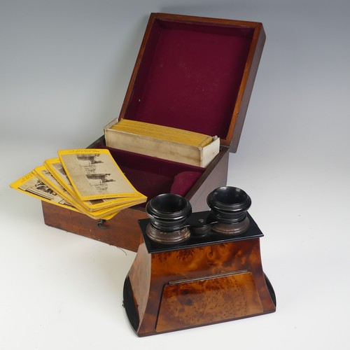 520 - A Victorian boxed burr walnut Stereoscopic Viewer, in a fitted Victorian mahogany box and with a lar... 