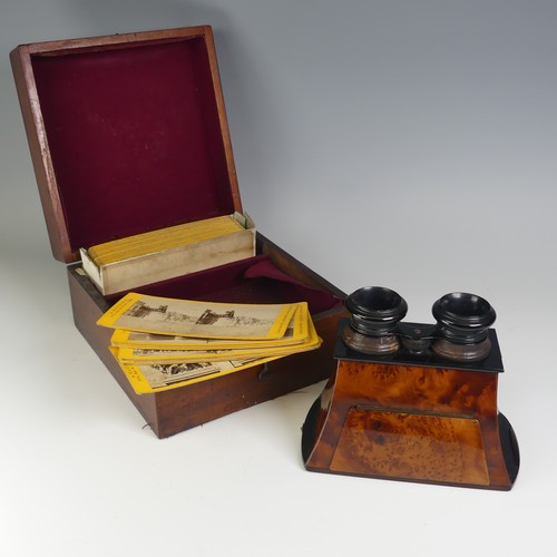 520 - A Victorian boxed burr walnut Stereoscopic Viewer, in a fitted Victorian mahogany box and with a lar... 