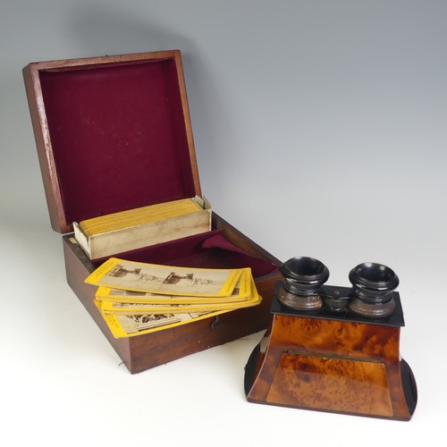 520 - A Victorian boxed burr walnut Stereoscopic Viewer, in a fitted Victorian mahogany box and with a lar... 