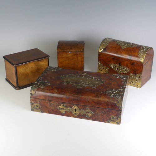 521 - A Victorian burr walnut games Box, with gilt metal mounts, the centre depicting playing cards, W 28 ... 