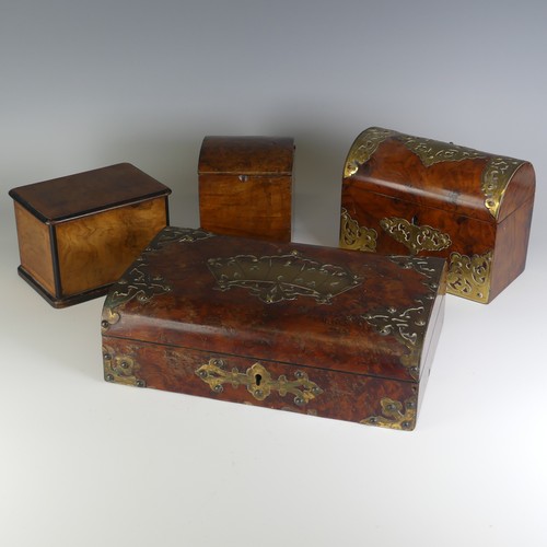 521 - A Victorian burr walnut games Box, with gilt metal mounts, the centre depicting playing cards, W 28 ... 