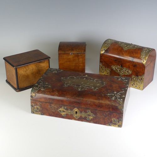 521 - A Victorian burr walnut games Box, with gilt metal mounts, the centre depicting playing cards, W 28 ... 