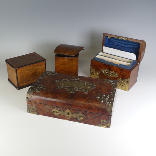 521 - A Victorian burr walnut games Box, with gilt metal mounts, the centre depicting playing cards, W 28 ... 